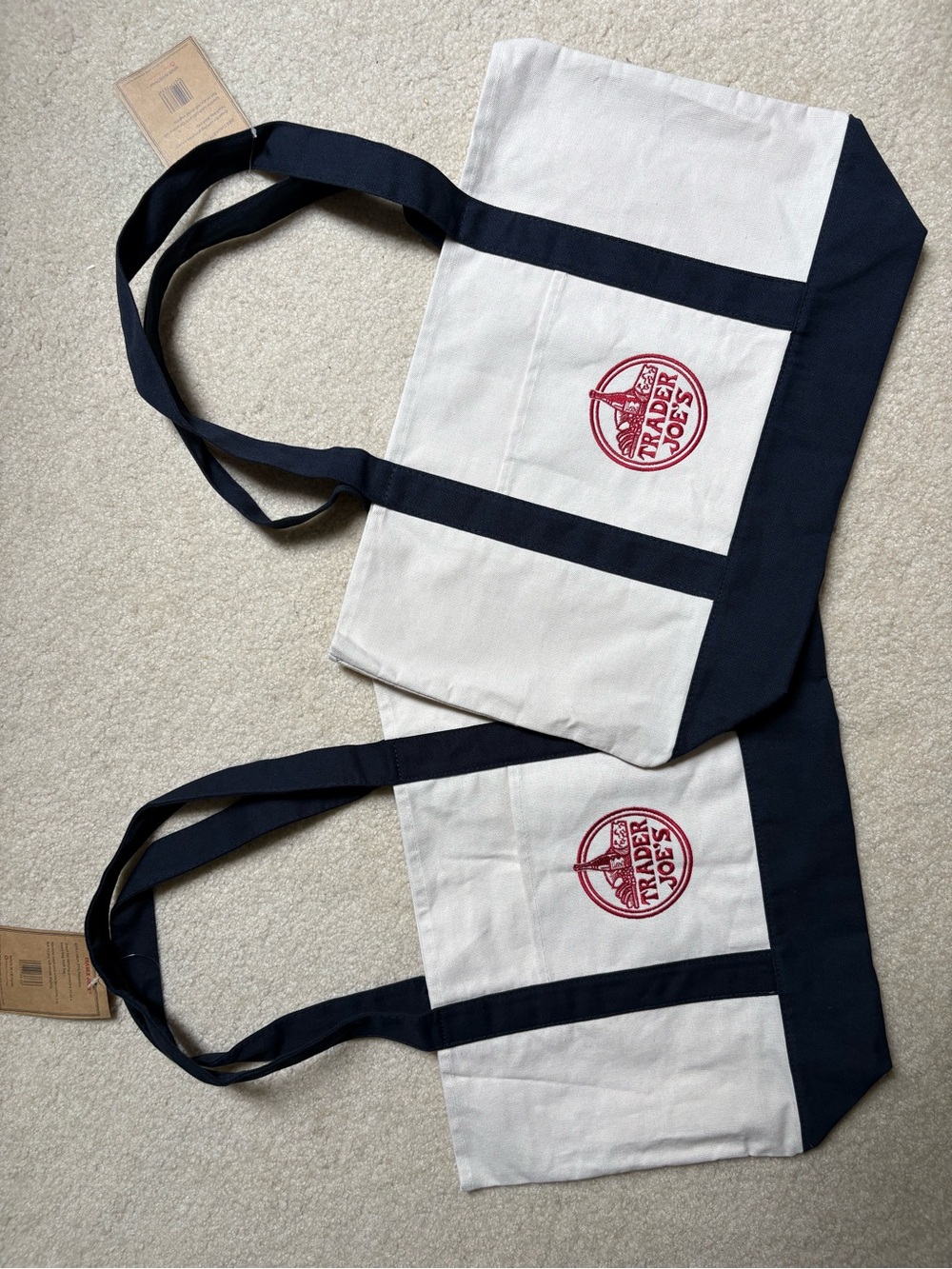 2 Trader Joe's Canvas Tote Bag in White and Navy